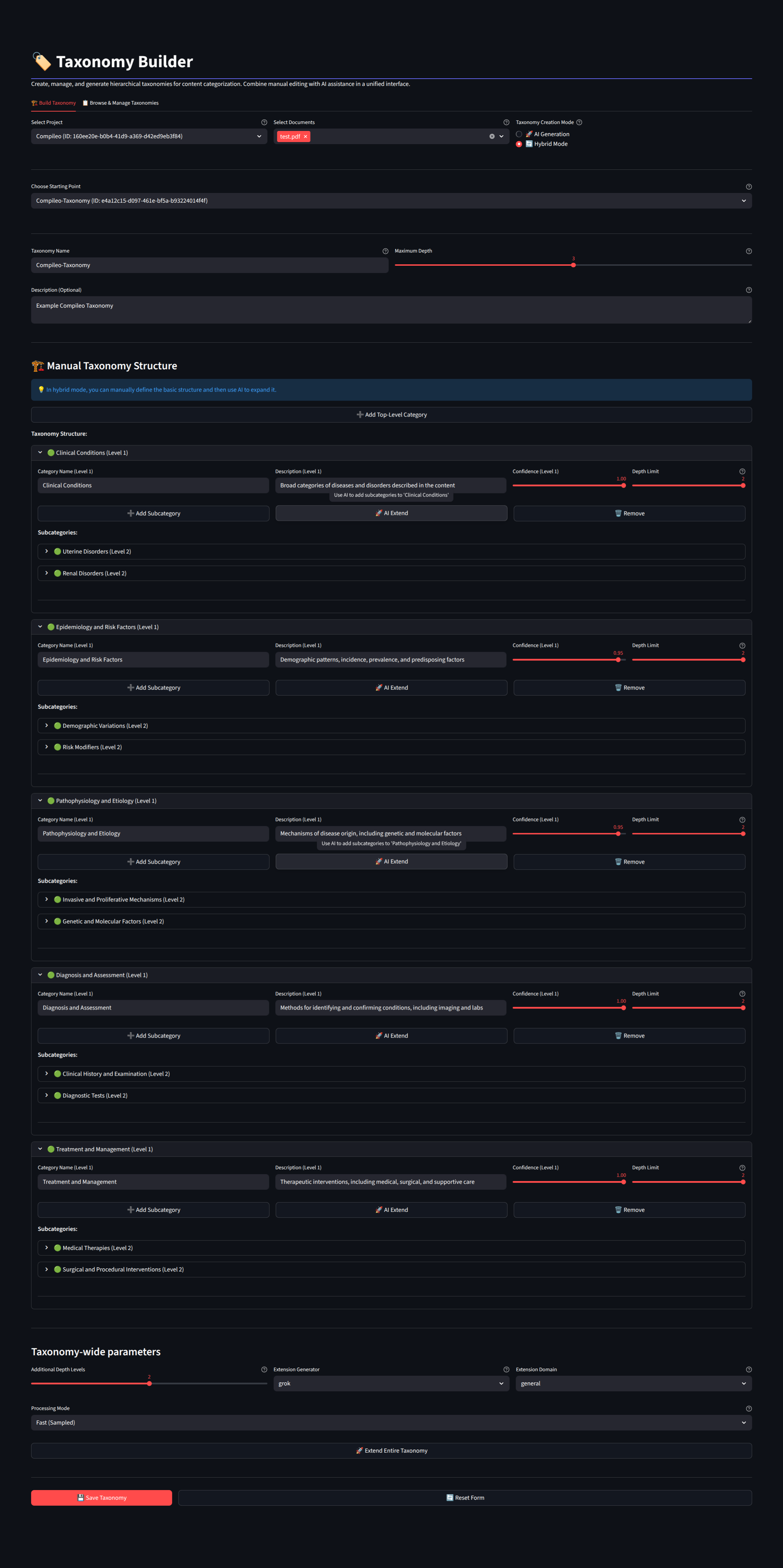 Hybrid Taxonomy Management Interface